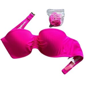Hot Pink Victoria’s Secret Flirt Ruched Bandeau Strapless Bikini Top, 36B